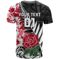 Custom New Zealand and England Rugby T Shirt Silver Fern With Red Rose World Cup 2023 LT01 - Polynesian Pride