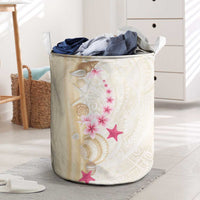 Beige Frangipani Sea Shell Laundry Basket Starfish Polynesian Pattern - Polynesian Pride
