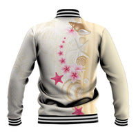 Beige Frangipani Sea Shell Baseball Jacket Starfish Polynesian Pattern - Polynesian Pride