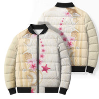 Beige Frangipani Sea Shell Bomber Puffer Jacket Starfish Polynesian Pattern - Polynesian Pride