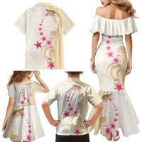 Beige Frangipani Sea Shell Family Matching Mermaid Dress and Hawaiian Shirt Starfish Polynesian Pattern - Polynesian Pride