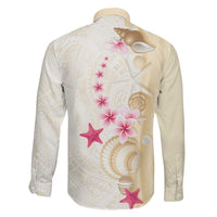 Beige Frangipani Sea Shell Family Matching Off The Shoulder Long Sleeve Dress and Hawaiian Shirt Starfish Polynesian Pattern LT01 - Polynesian Pride