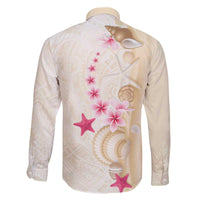 Beige Frangipani Sea Shell Family Matching Off The Shoulder Long Sleeve Dress and Hawaiian Shirt Starfish Polynesian Pattern - Polynesian Pride