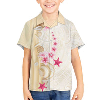 Beige Frangipani Sea Shell Family Matching Off Shoulder Short Dress and Hawaiian Shirt Starfish Polynesian Pattern LT01 Son's Shirt Beige - Polynesian Pride