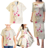 Beige Frangipani Sea Shell Family Matching Puletasi and Hawaiian Shirt Starfish Polynesian Pattern LT01 - Polynesian Pride
