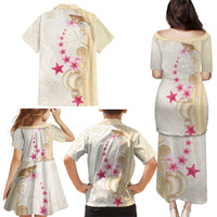 Beige Frangipani Sea Shell Family Matching Puletasi and Hawaiian Shirt Starfish Polynesian Pattern LT01 - Polynesian Pride