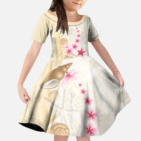 Beige Frangipani Sea Shell Family Matching Short Sleeve Bodycon Dress and Hawaiian Shirt Starfish Polynesian Pattern LT01 Daughter's Dress Beige - Polynesian Pride