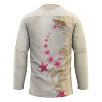 Beige Frangipani Sea Shell Hockey Jersey Starfish Polynesian Pattern LT01 - Polynesian Pride