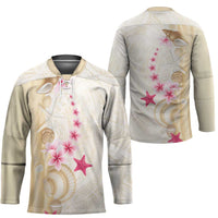 Beige Frangipani Sea Shell Hockey Jersey Starfish Polynesian Pattern LT01 - Polynesian Pride