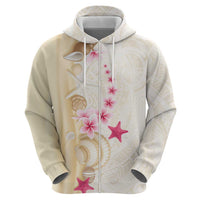 Beige Frangipani Sea Shell Hoodie Starfish Polynesian Pattern - Polynesian Pride