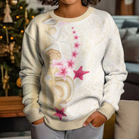 Beige Frangipani Sea Shell Kid Ugly Christmas Sweater Starfish Polynesian Pattern - Polynesian Pride