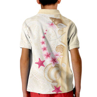 Beige Frangipani Sea Shell Kid Polo Shirt Starfish Polynesian Pattern - Polynesian Pride