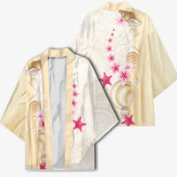 Beige Frangipani Sea Shell Kimono Starfish Polynesian Pattern - Polynesian Pride
