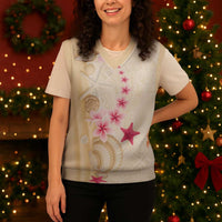 Beige Frangipani Sea Shell Christmas Knitted V-Neck Vest Starfish Polynesian Pattern - Polynesian Pride
