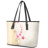Beige Frangipani Sea Shell Leather Tote Bag Starfish Polynesian Pattern - Polynesian Pride