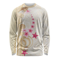 Beige Frangipani Sea Shell Long Sleeve Shirt Starfish Polynesian Pattern - Polynesian Pride