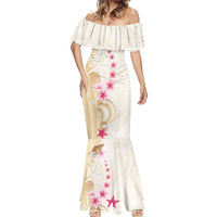 Beige Frangipani Sea Shell Mermaid Dress Starfish Polynesian Pattern - Polynesian Pride