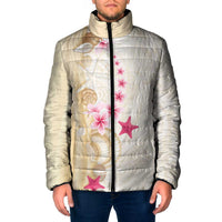 Beige Frangipani Sea Shell Padded Jacket Starfish Polynesian Pattern - Polynesian Pride