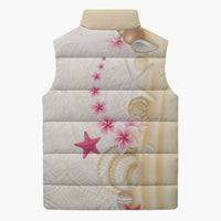 Beige Frangipani Sea Shell Sleeveless Puffer Jacket Starfish Polynesian Pattern - Polynesian Pride