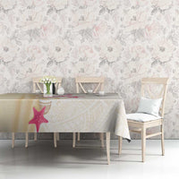 Beige Frangipani Sea Shell Tablecloth Starfish Polynesian Pattern - Polynesian Pride