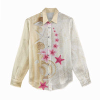 Beige Frangipani Sea Shell Women Casual Shirt Starfish Polynesian Pattern - Polynesian Pride