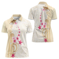 Beige Frangipani Sea Shell Women Polo Shirt Starfish Polynesian Pattern - Polynesian Pride