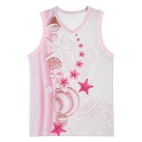 Pink Plumeria Sea Shell Basketball Jersey Starfish Polynesian Pattern - Polynesian Pride
