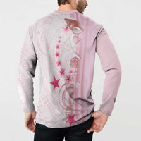 Pink Plumeria Sea Shell Button Sweatshirt Starfish Polynesian Pattern - Polynesian Pride