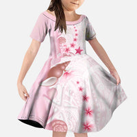 Pink Plumeria Sea Shell Family Matching Mermaid Dress and Hawaiian Shirt Starfish Polynesian Pattern LT01 Daughter's Dress Pink - Polynesian Pride
