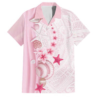Pink Plumeria Sea Shell Family Matching Mermaid Dress and Hawaiian Shirt Starfish Polynesian Pattern LT01 Dad's Shirt - Short Sleeve Pink - Polynesian Pride