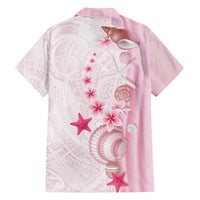 Pink Plumeria Sea Shell Family Matching Off The Shoulder Long Sleeve Dress and Hawaiian Shirt Starfish Polynesian Pattern - Polynesian Pride