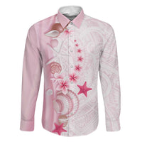 Pink Plumeria Sea Shell Family Matching Off Shoulder Maxi Dress and Hawaiian Shirt Starfish Polynesian Pattern LT01 Dad's Shirt - Long Sleeve Pink - Polynesian Pride