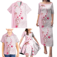 Pink Plumeria Sea Shell Family Matching Puletasi and Hawaiian Shirt Starfish Polynesian Pattern - Polynesian Pride