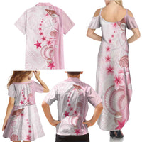 Pink Plumeria Sea Shell Family Matching Summer Maxi Dress and Hawaiian Shirt Starfish Polynesian Pattern - Polynesian Pride
