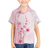 Pink Plumeria Sea Shell Family Matching Summer Maxi Dress and Hawaiian Shirt Starfish Polynesian Pattern LT01 Son's Shirt Pink - Polynesian Pride