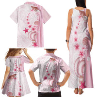 Pink Plumeria Sea Shell Family Matching Tank Maxi Dress and Hawaiian Shirt Starfish Polynesian Pattern - Polynesian Pride
