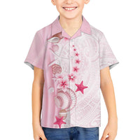 Pink Plumeria Sea Shell Kid Hawaiian Shirt Starfish Polynesian Pattern - Polynesian Pride