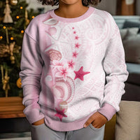 Pink Plumeria Sea Shell Kid Ugly Christmas Sweater Starfish Polynesian Pattern - Polynesian Pride