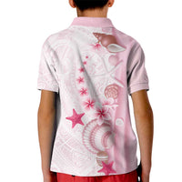 Pink Plumeria Sea Shell Kid Polo Shirt Starfish Polynesian Pattern - Polynesian Pride