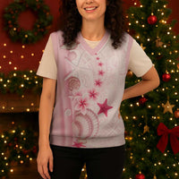 Pink Plumeria Sea Shell Christmas Knitted V-Neck Vest Starfish Polynesian Pattern - Polynesian Pride