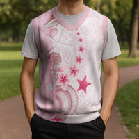 Pink Plumeria Sea Shell Christmas Knitted V-Neck Vest Starfish Polynesian Pattern - Polynesian Pride