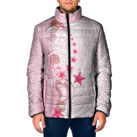 Pink Plumeria Sea Shell Padded Jacket Starfish Polynesian Pattern - Polynesian Pride