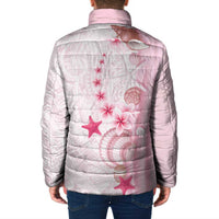 Pink Plumeria Sea Shell Padded Jacket Starfish Polynesian Pattern - Polynesian Pride