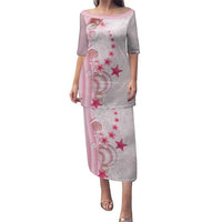 Pink Plumeria Sea Shell Puletasi Starfish Polynesian Pattern LT01 Long Dress Pink - Polynesian Pride