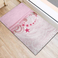 Pink Plumeria Sea Shell Rubber Doormat Starfish Polynesian Pattern - Polynesian Pride