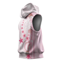 Pink Plumeria Sea Shell Sleeveless Hoodie Starfish Polynesian Pattern - Polynesian Pride