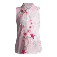 Pink Plumeria Sea Shell Women Sleeveless Polo Shirt Starfish Polynesian Pattern - Polynesian Pride