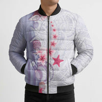 Purple Plumeria Sea Shell Bomber Puffer Jacket Starfish Polynesian Pattern - Polynesian Pride