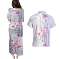 Purple Plumeria Sea Shell Couples Matching Puletasi and Hawaiian Shirt Starfish Polynesian Pattern LT01 - Polynesian Pride