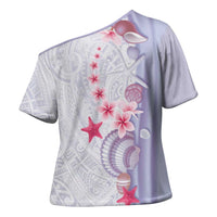 Purple Plumeria Sea Shell Cross Shoulder Shirt Starfish Polynesian Pattern - Polynesian Pride
